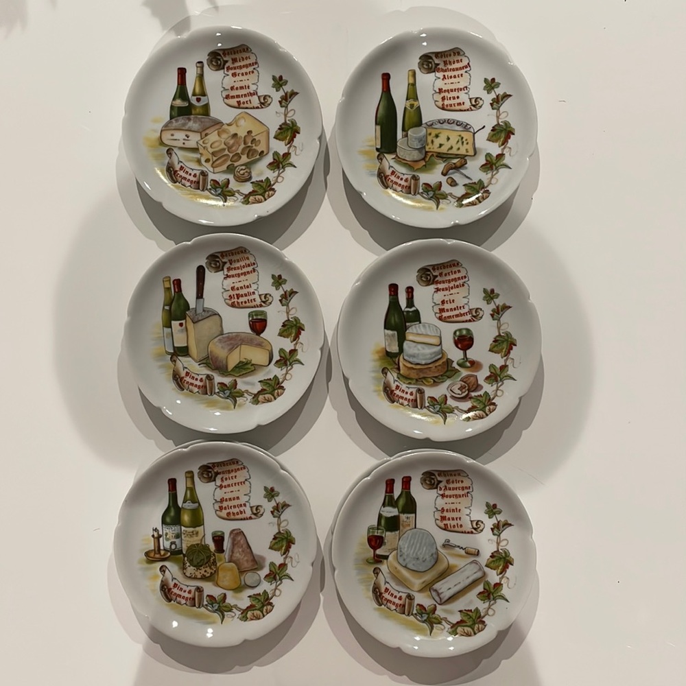 ROCHARD LIMOGUE VINTAGE FRENCH Wine & Cheese Canape 5” Plates - Set of 12